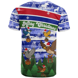 Gambia Christmas T shirt Santa Birds Gift Boxes Forest Scene and Snowflake - African Pride