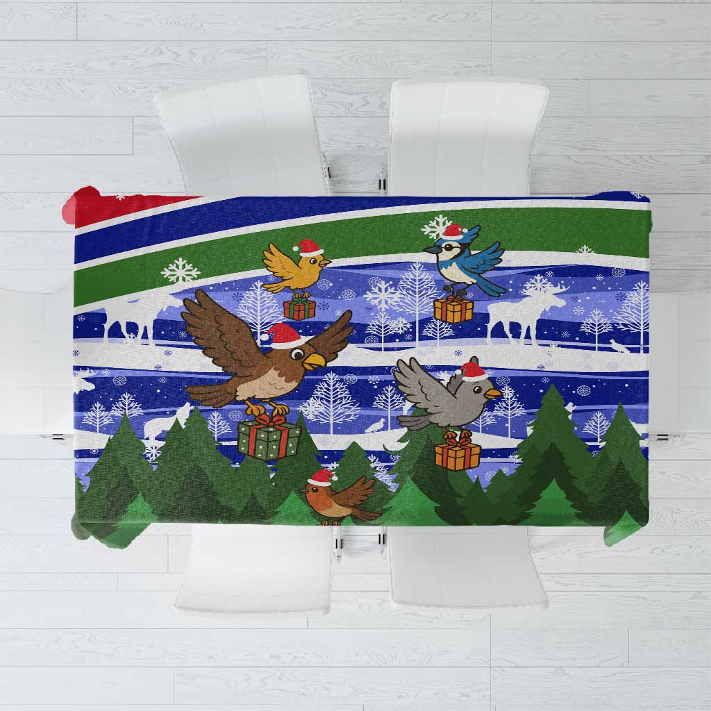 Gambia Christmas Tablecloth Santa Birds Gift Boxes Forest Scene and Snowflake - African Pride