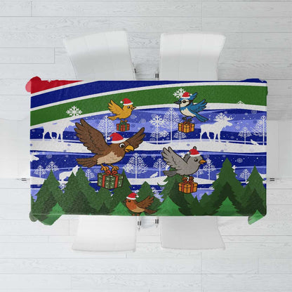 Gambia Christmas Tablecloth Santa Birds Gift Boxes Forest Scene and Snowflake - African Pride