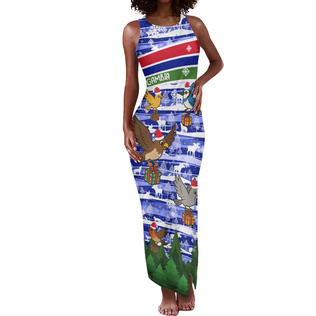 Gambia Christmas Tank Maxi Dress Santa Birds Gift Boxes Forest Scene and Snowflake - African Pride