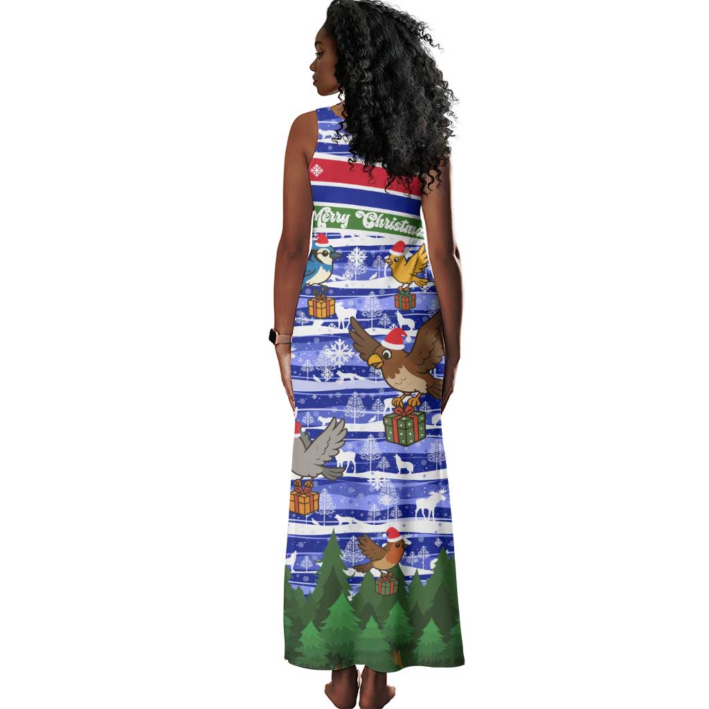 Gambia Christmas Tank Maxi Dress Santa Birds Gift Boxes Forest Scene and Snowflake - African Pride