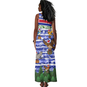 Gambia Christmas Tank Maxi Dress Santa Birds Gift Boxes Forest Scene and Snowflake - African Pride