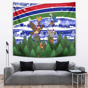 Gambia Christmas Tapestry Santa Birds Gift Boxes Forest Scene and Snowflake - African Pride