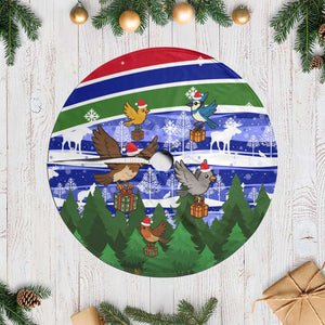 Gambia Christmas Tree Skirt Santa Birds Gift Boxes Forest Scene and Snowflake - African Pride