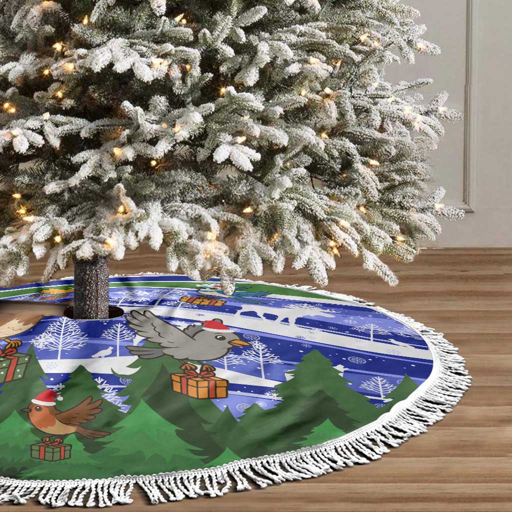 Gambia Christmas Tree Skirt Santa Birds Gift Boxes Forest Scene and Snowflake - African Pride