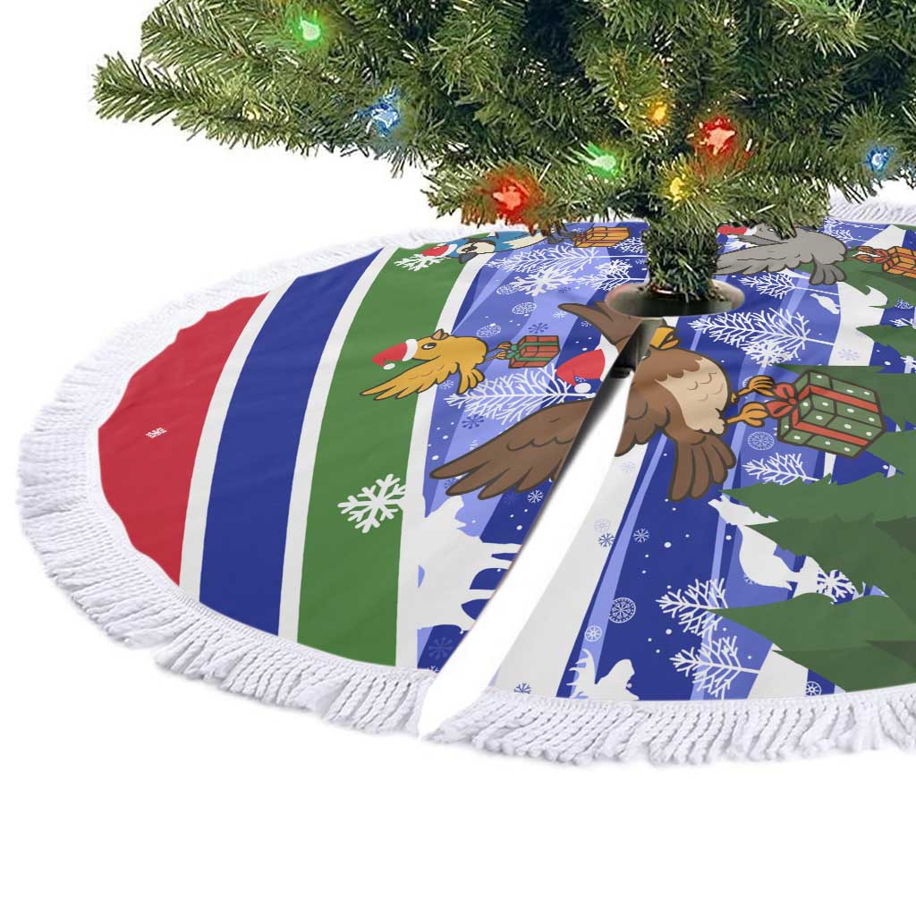 Gambia Christmas Tree Skirt Santa Birds Gift Boxes Forest Scene and Snowflake - African Pride