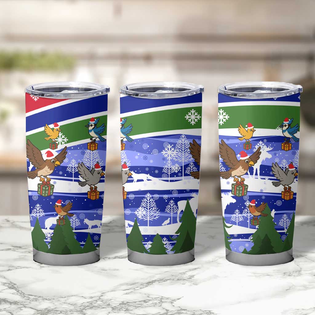 Gambia Christmas Tumbler Cup Santa Birds Gift Boxes Forest Scene and Snowflake - African Pride
