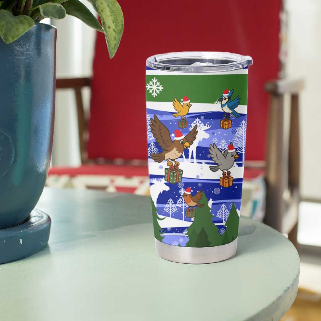 Gambia Christmas Tumbler Cup Santa Birds Gift Boxes Forest Scene and Snowflake - African Pride