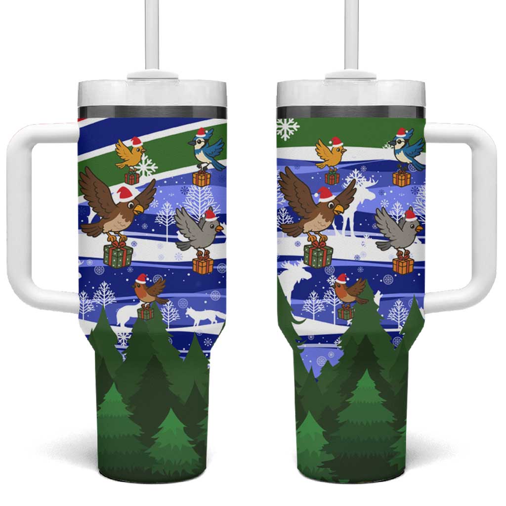Gambia Christmas Tumbler With Handle Santa Birds Gift Boxes Forest Scene and Snowflake - African Pride