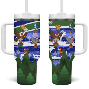 Gambia Christmas Tumbler With Handle Santa Birds Gift Boxes Forest Scene and Snowflake - African Pride