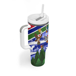 Gambia Christmas Tumbler With Handle Santa Birds Gift Boxes Forest Scene and Snowflake - African Pride