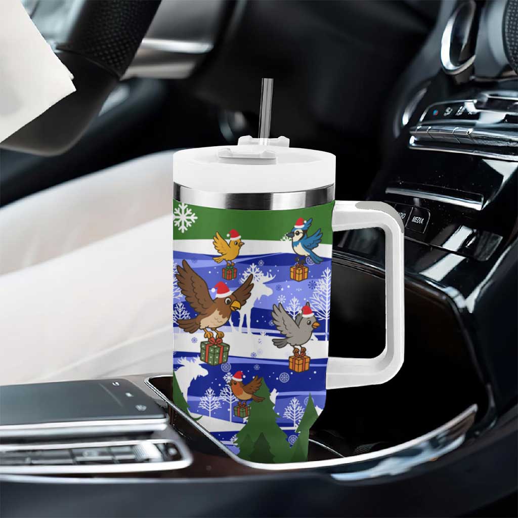 Gambia Christmas Tumbler With Handle Santa Birds Gift Boxes Forest Scene and Snowflake - African Pride