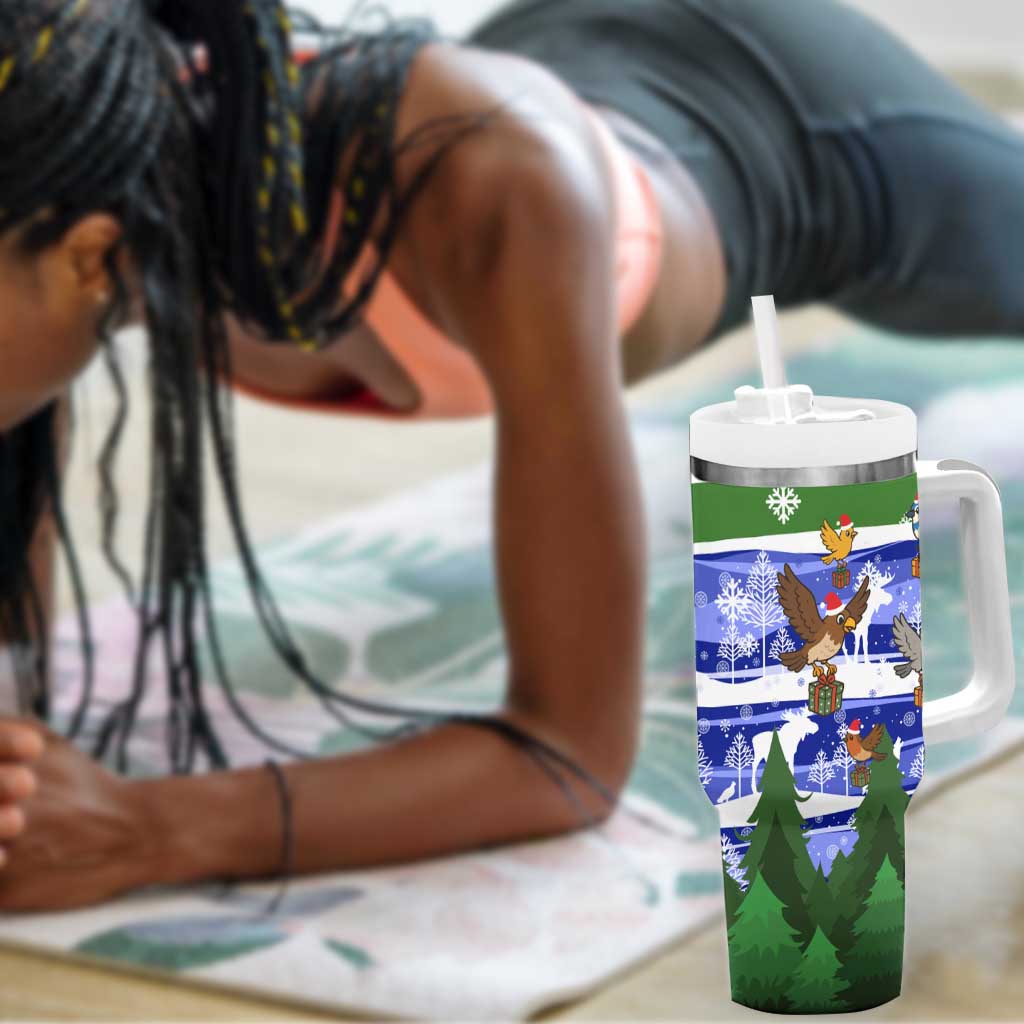 Gambia Christmas Tumbler With Handle Santa Birds Gift Boxes Forest Scene and Snowflake - African Pride