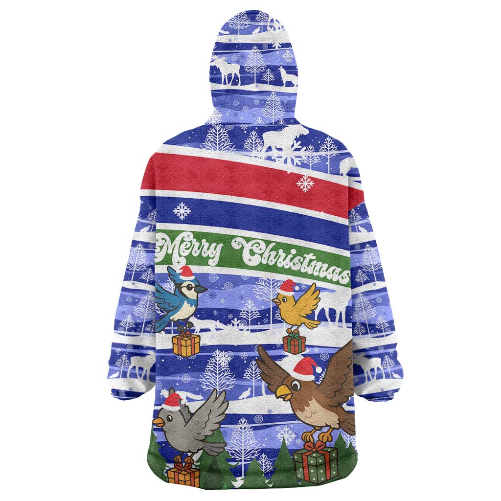 Gambia Christmas Wearable Blanket Hoodie Santa Birds Gift Boxes Forest Scene and Snowflake - African Pride