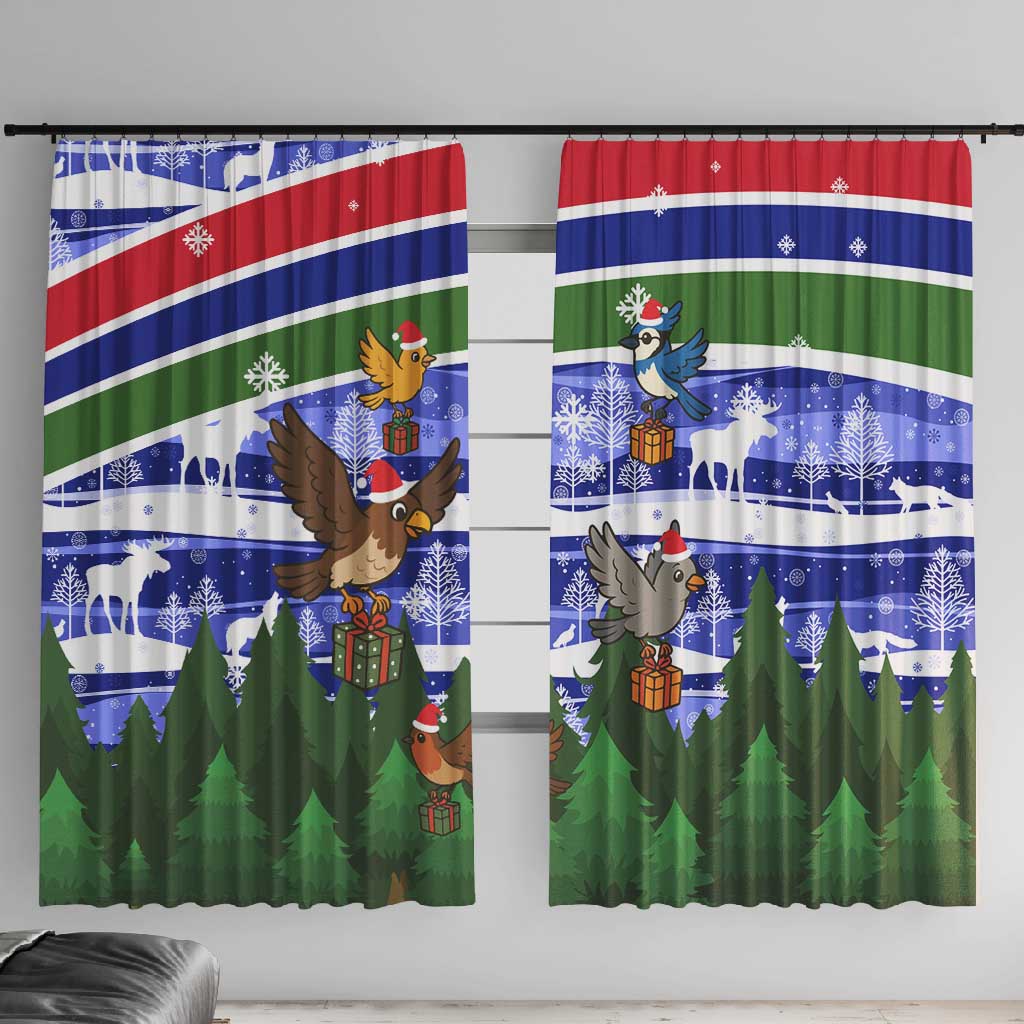 Gambia Christmas Window Curtain Santa Birds Gift Boxes Forest Scene and Snowflake - African Pride