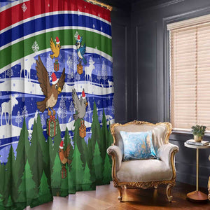 Gambia Christmas Window Curtain Santa Birds Gift Boxes Forest Scene and Snowflake - African Pride