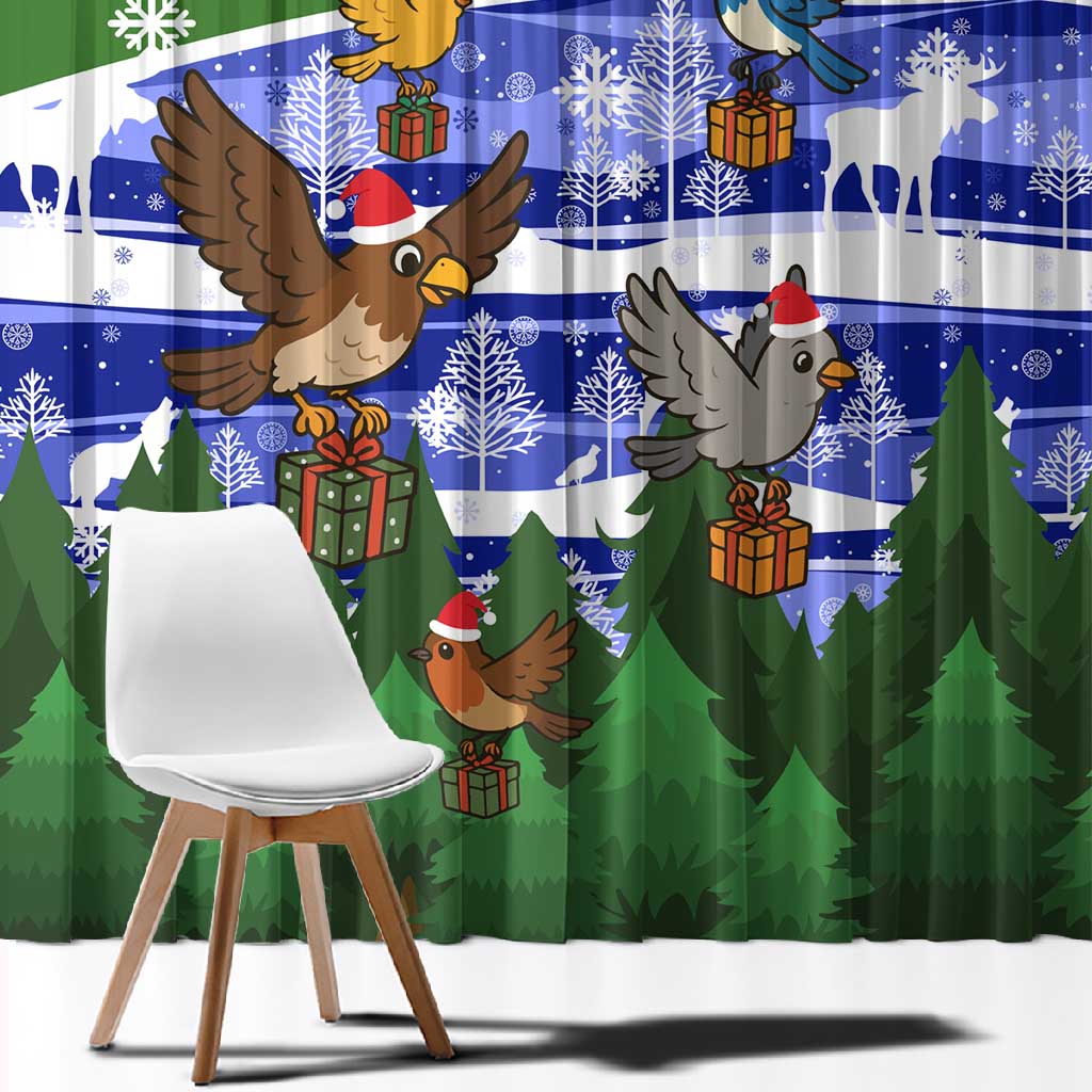 Gambia Christmas Window Curtain Santa Birds Gift Boxes Forest Scene and Snowflake - African Pride