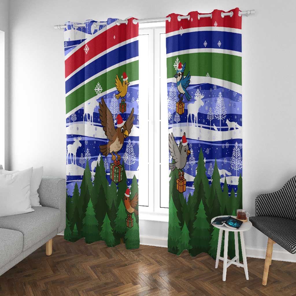 Gambia Christmas Window Curtain Santa Birds Gift Boxes Forest Scene and Snowflake - African Pride