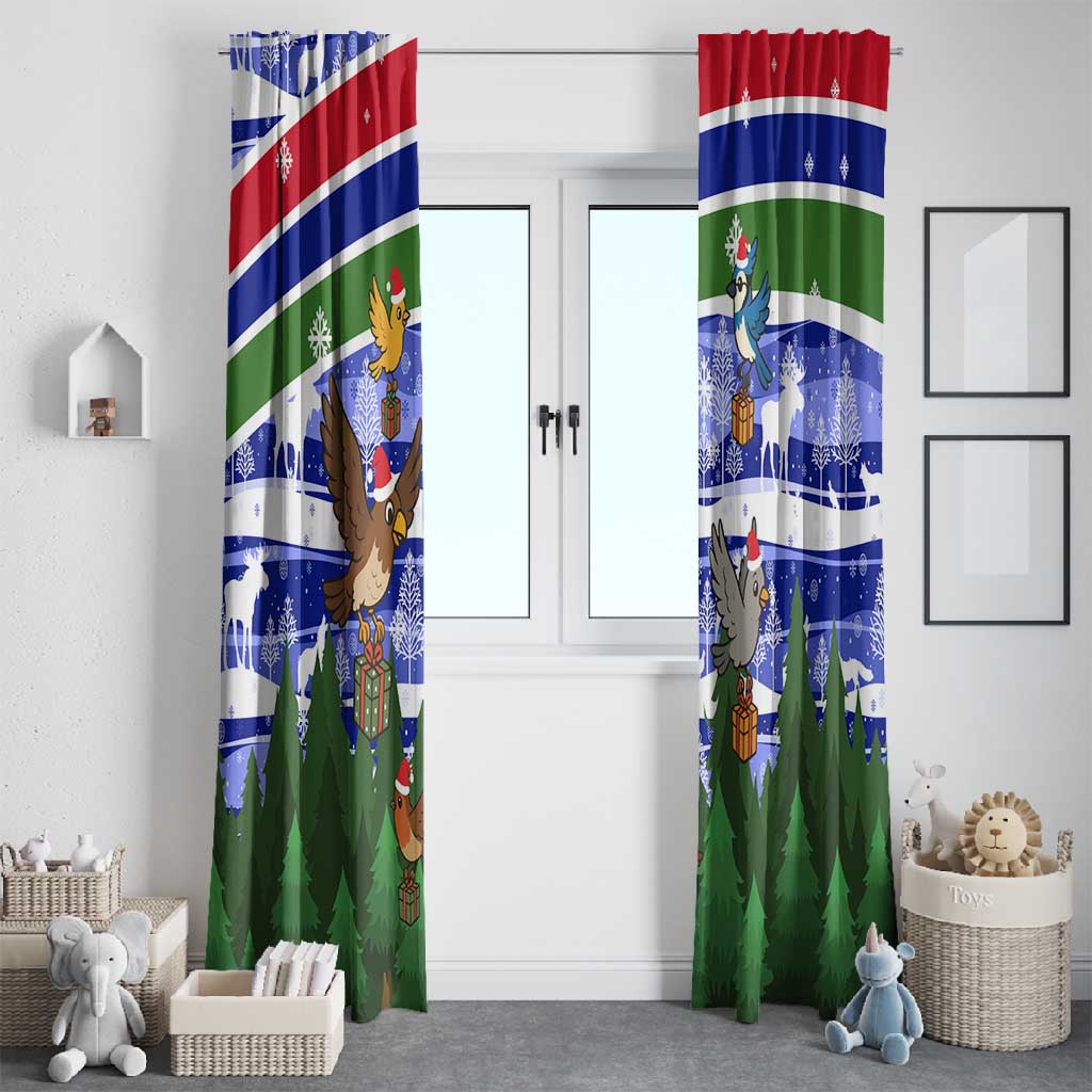 Gambia Christmas Window Curtain Santa Birds Gift Boxes Forest Scene and Snowflake - African Pride