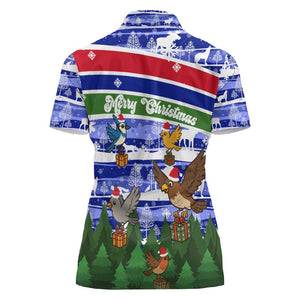Gambia Christmas Women Polo Shirt Santa Birds Gift Boxes Forest Scene and Snowflake - African Pride