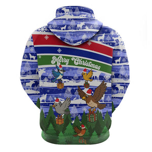 Gambia Christmas Zip Hoodie Santa Birds Gift Boxes Forest Scene and Snowflake - African Pride