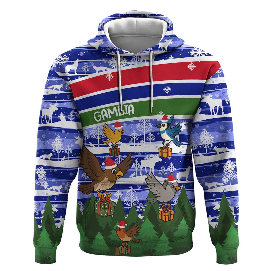 Gambia Christmas Zip Hoodie Santa Birds Gift Boxes Forest Scene and Snowflake - African Pride