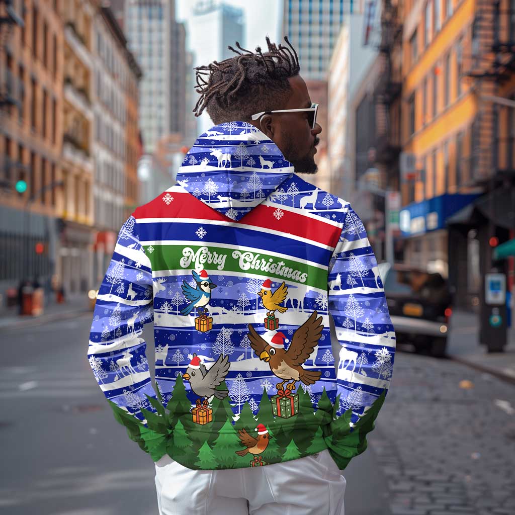 Gambia Christmas Zip Hoodie Santa Birds Gift Boxes Forest Scene and Snowflake - African Pride