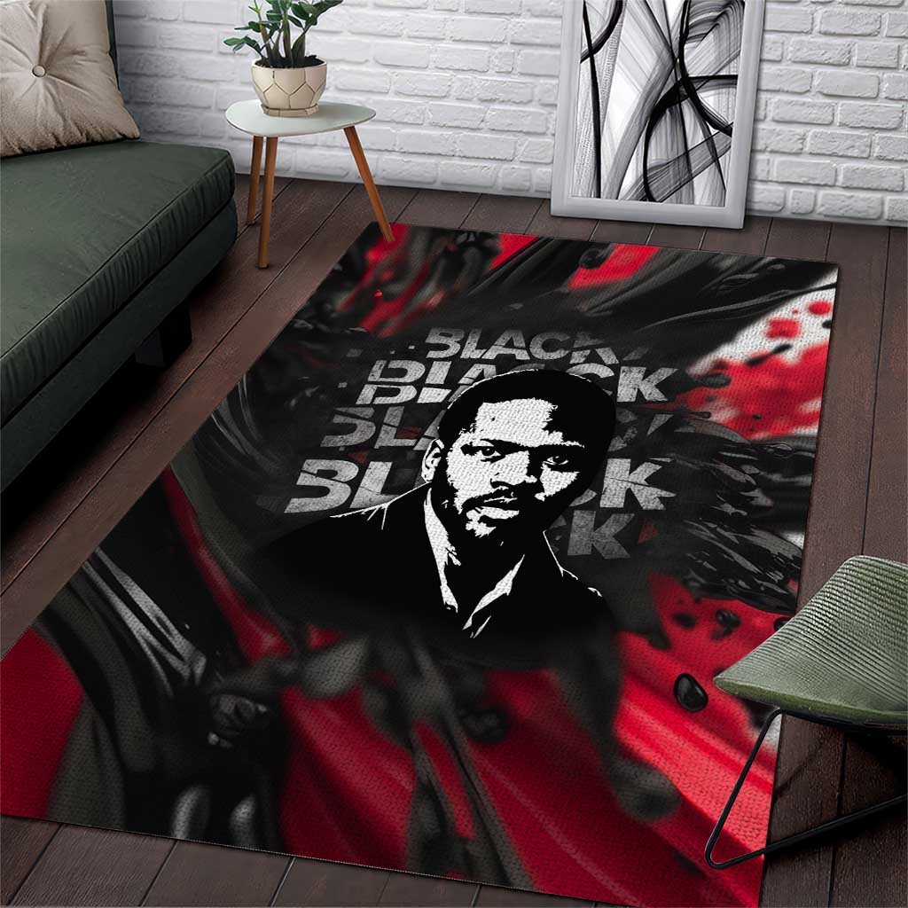 Steve Biko Area Rug with Black Consciousness Portrait, Power Fist Symbol and Red-Black Freedom - African Pride