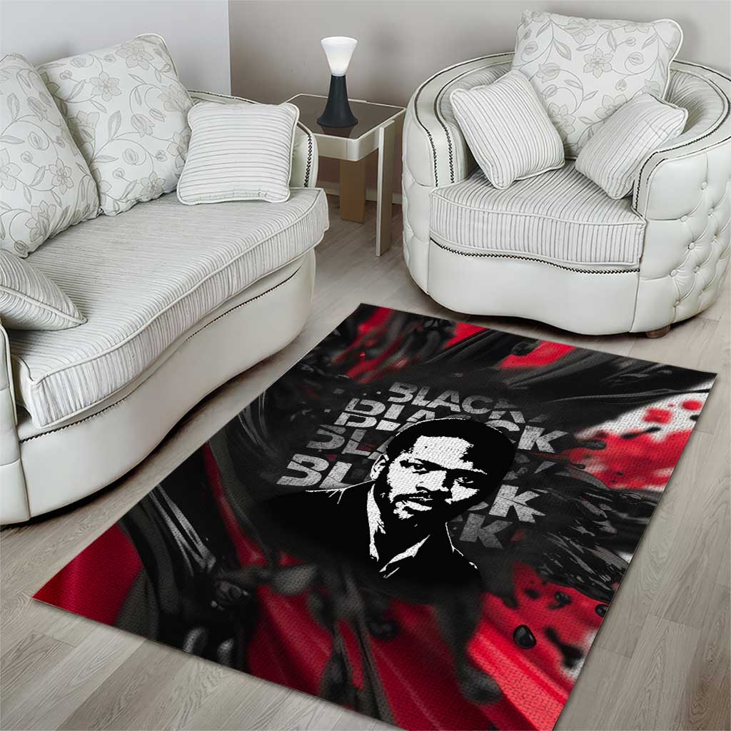 Steve Biko Area Rug with Black Consciousness Portrait, Power Fist Symbol and Red-Black Freedom - African Pride