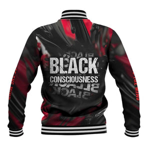 Steve Biko Baseball Jacket with Black Consciousness Portrait, Power Fist Symbol and Red-Black Freedom - African Pride
