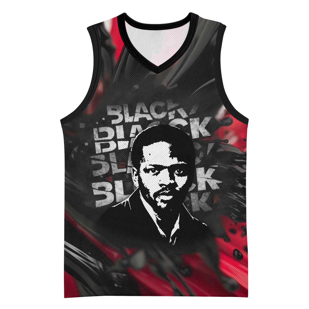 Steve Biko Basketball Jersey with Black Consciousness Portrait, Power Fist Symbol and Red-Black Freedom - African Pride