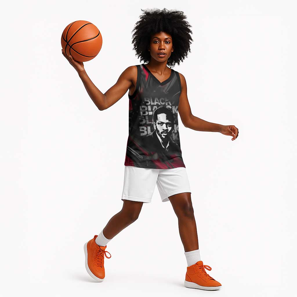 Steve Biko Basketball Jersey with Black Consciousness Portrait, Power Fist Symbol and Red-Black Freedom - African Pride