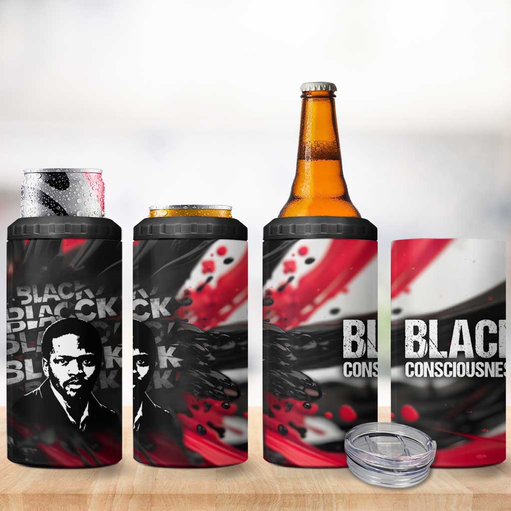 Steve Biko 4 in 1 Can Cooler Tumbler with Black Consciousness Portrait, Power Fist Symbol and Red-Black Freedom - African Pride