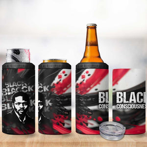 Steve Biko 4 in 1 Can Cooler Tumbler with Black Consciousness Portrait, Power Fist Symbol and Red-Black Freedom - African Pride