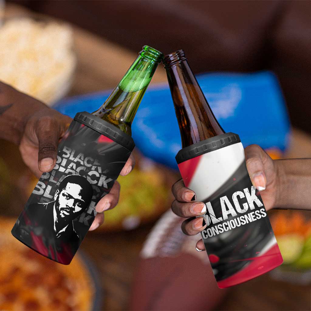 Steve Biko 4 in 1 Can Cooler Tumbler with Black Consciousness Portrait, Power Fist Symbol and Red-Black Freedom - African Pride