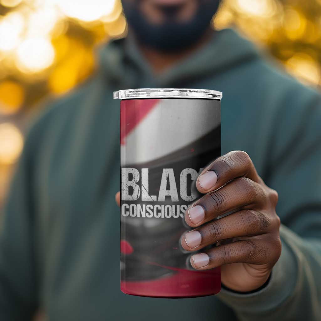 Steve Biko 4 in 1 Can Cooler Tumbler with Black Consciousness Portrait, Power Fist Symbol and Red-Black Freedom - African Pride