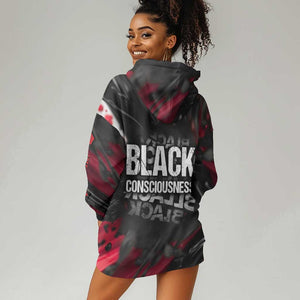 Steve Biko Hoodie Dress with Black Consciousness Portrait, Power Fist Symbol and Red-Black Freedom - African Pride
