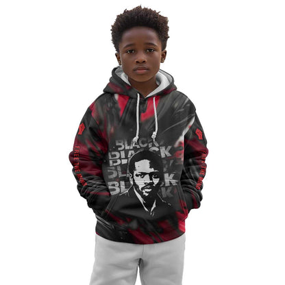 Steve Biko Kid Hoodie with Black Consciousness Portrait, Power Fist Symbol and Red-Black Freedom - African Pride