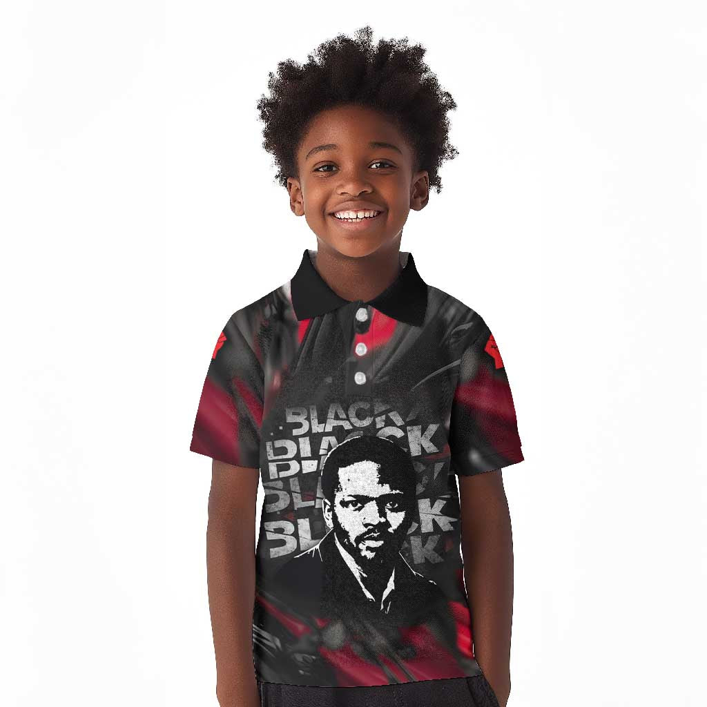 Steve Biko Kid Polo Shirt with Black Consciousness Portrait, Power Fist Symbol and Red-Black Freedom - African Pride