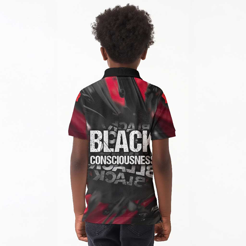 Steve Biko Kid Polo Shirt with Black Consciousness Portrait, Power Fist Symbol and Red-Black Freedom - African Pride