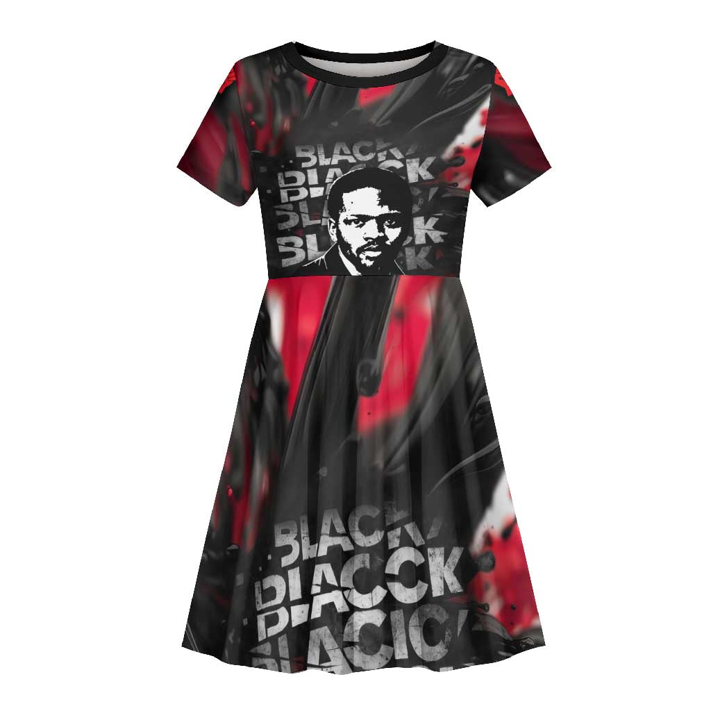 Steve Biko Kid Short Sleeve Dress with Black Consciousness Portrait, Power Fist Symbol and Red-Black Freedom - African Pride