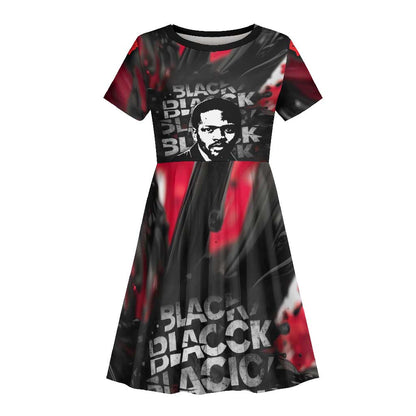 Steve Biko Kid Short Sleeve Dress with Black Consciousness Portrait, Power Fist Symbol and Red-Black Freedom - African Pride