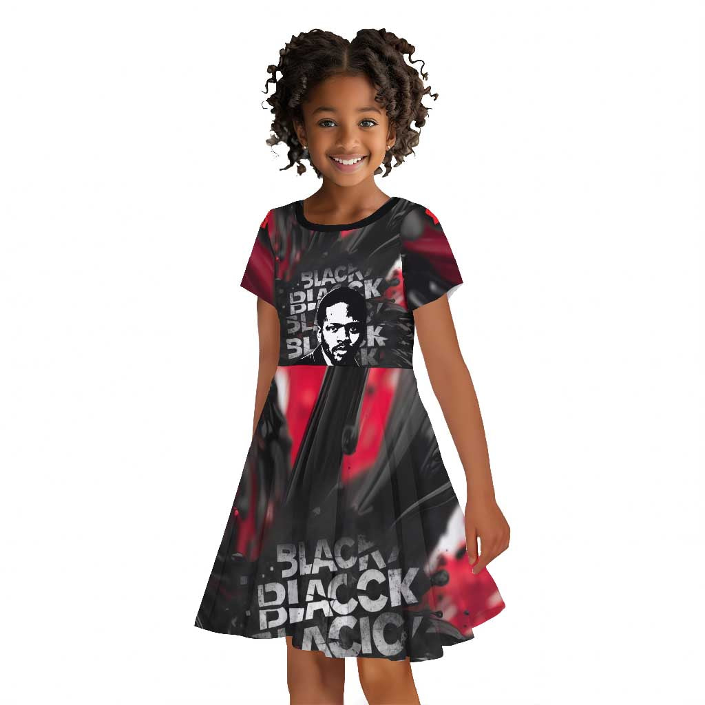 Steve Biko Kid Short Sleeve Dress with Black Consciousness Portrait, Power Fist Symbol and Red-Black Freedom - African Pride