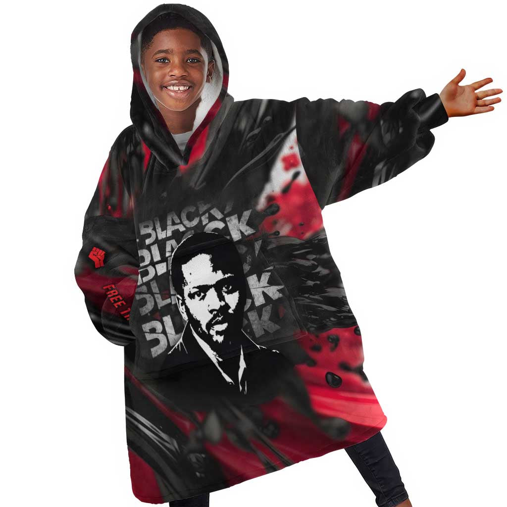 Steve Biko Kid Wearable Blanket Hoodie with Black Consciousness Portrait, Power Fist Symbol and Red-Black Freedom - African Pride