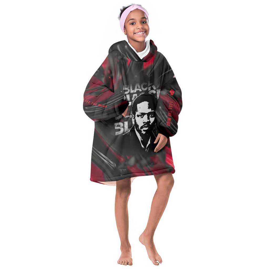 Steve Biko Kid Wearable Blanket Hoodie with Black Consciousness Portrait, Power Fist Symbol and Red-Black Freedom - African Pride