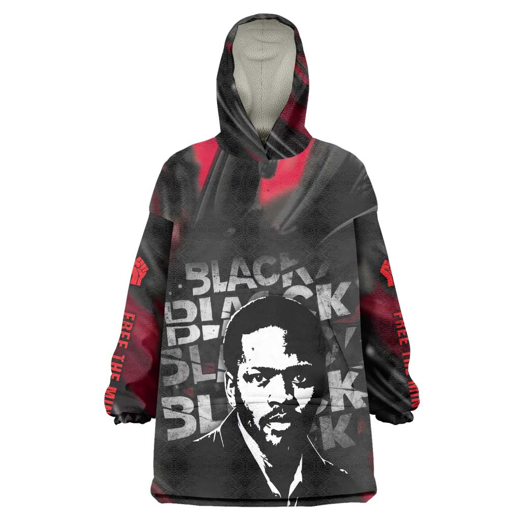 Steve Biko Kid Wearable Blanket Hoodie with Black Consciousness Portrait, Power Fist Symbol and Red-Black Freedom - African Pride