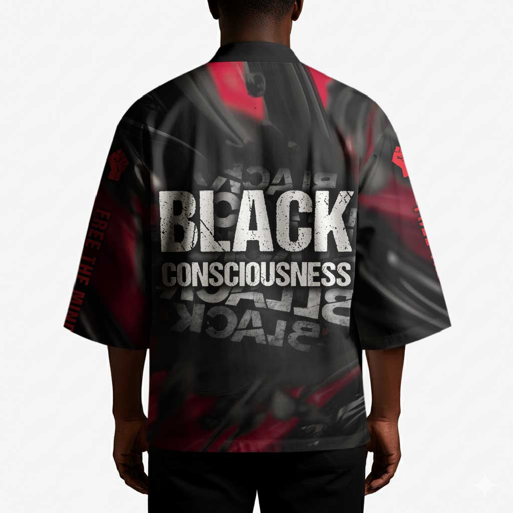 Steve Biko Kimono with Black Consciousness Portrait, Power Fist Symbol and Red-Black Freedom - African Pride
