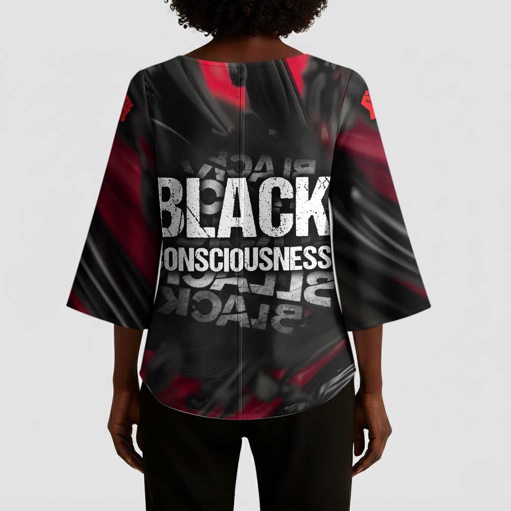 Steve Biko Kimono Sleeve Blouse with Black Consciousness Portrait, Power Fist Symbol and Red-Black Freedom - African Pride