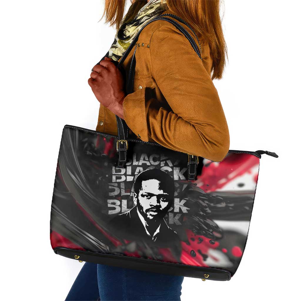 Steve Biko Leather Tote Bag with Black Consciousness Portrait, Power Fist Symbol and Red-Black Freedom - African Pride