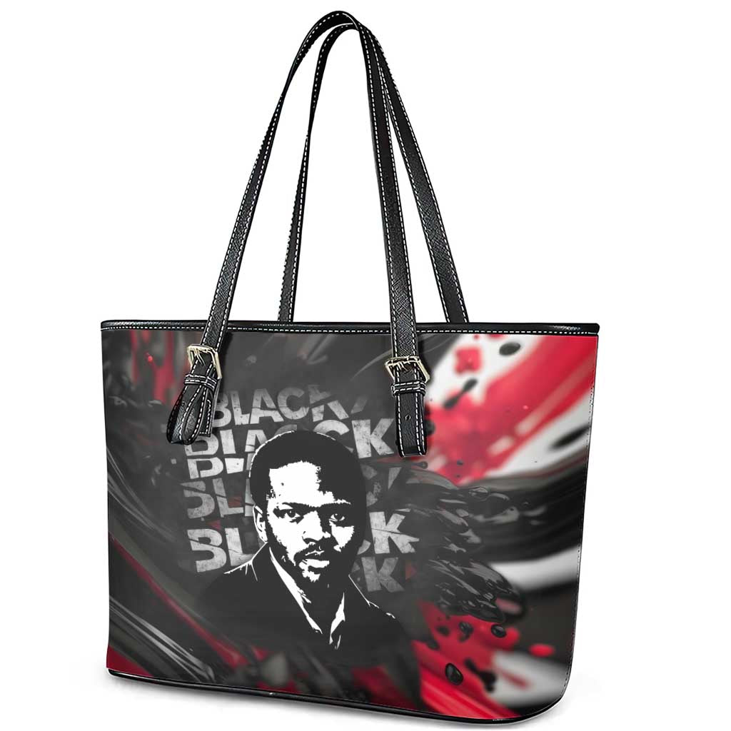 Steve Biko Leather Tote Bag with Black Consciousness Portrait, Power Fist Symbol and Red-Black Freedom - African Pride